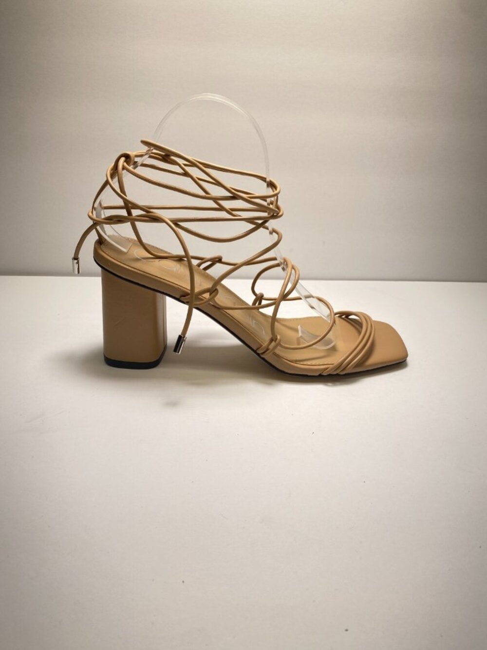 Calvin Klein Womens Calista Lace-Up Strappy light Natural Square Toe Heels sz 10